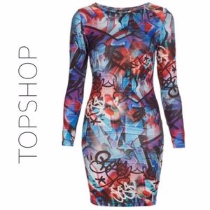 NWOT Topshop Graffiti Print Bodycon Petite Dress
